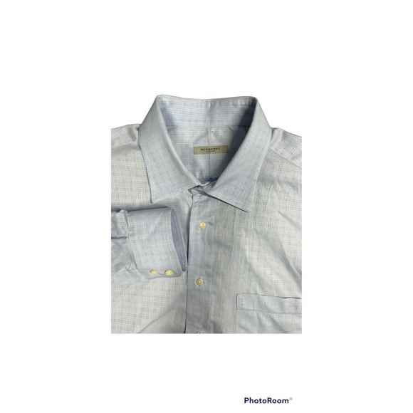 Burberry London Mens Plaid Dress Shirt Blue Checkered Button Size 17 R - Picture 1 of 6